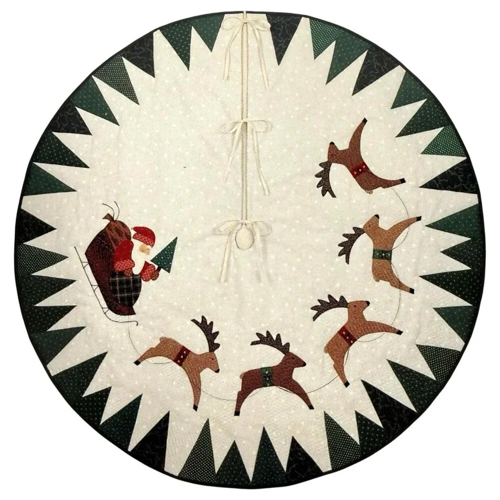 Santa's Sleigh Ride Christmas Tree Skirt Pattern Country Applique Quilt‎ Pillow